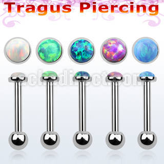 bber63 316l steel tragus barbell w 3mm synthetic opal stone