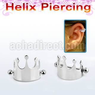 bber65 316l steel cartilage piercing crown w two 3mm balls