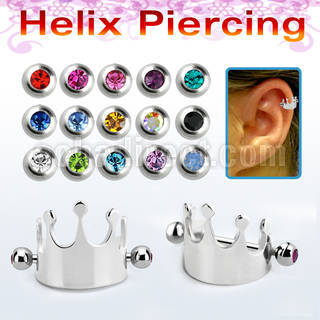 bber67 316l steel cartilage piercing crown w two 3mm jewel ball