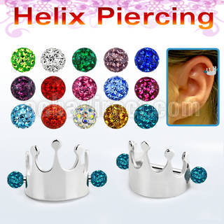 bber69 steel cartilage piercing crown w 2 multi crystal balls
