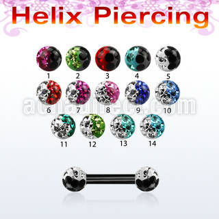 bbert23e anodized 316l steel helix brow barbell w 2 color ball