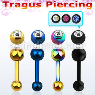 bbert35 anodized 316l steel tragus barbell w 4mm bezel jewel