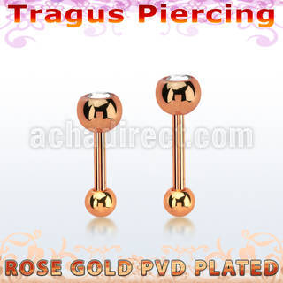 bbertt35 rose gold pvd steel tragus barbell w 4mm jewel ball