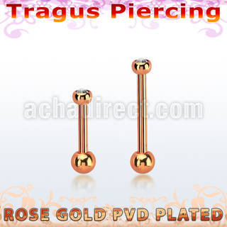 bbertt57 rose gold steel tragus barbell w tiny 2.5mm jewel ball