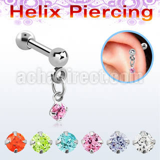 bberv3 316l steel helix barbell dangling 3mm round prong cz