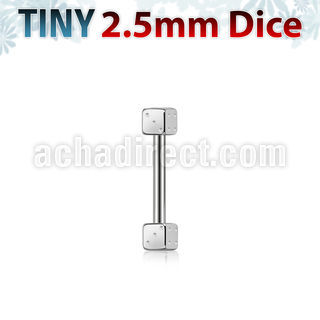 bbesdi25 316l steel eyebrow barbell with two tiny 2 5mm dices