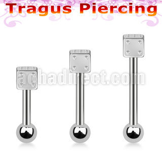 bbesdi 316l steel tragus barbell w one 3mm ball one dice