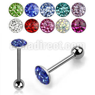 bbfc2x 316l steel tongue barbell with 6 2mm ferido crystal top