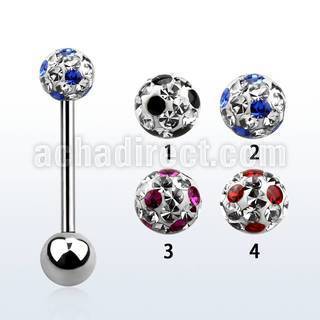 bbfr5a 316l steel tongue barbell with dotted crystal ball