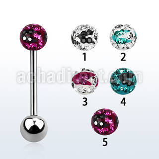 bbfr5c 316l steel tongue barbell w 5mm multi crystal zebra ball