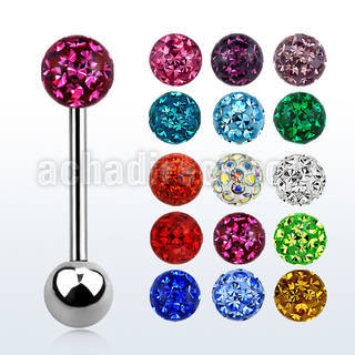 bbfr6 316l steel tongue barbell with 6mm ferido multi crystal