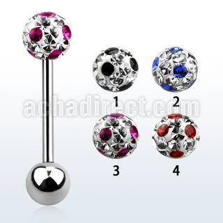 bbfr6a 316l steel tongue barbell with 6mm dotted crystal
