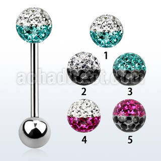 bbfr6e 316l steel tongue barbell with ferido crystal in 2 color