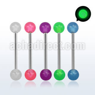 bbgl5 316l steel tongue barbell with a 5mm luminous ball