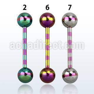 bbgtrb zebra striped pvd 316l steel tongue barbell w 6mm ball