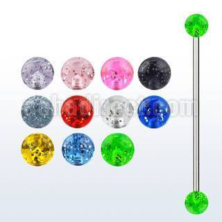 bbigt5 316l steel industrial barbell with acrylic glitter ball