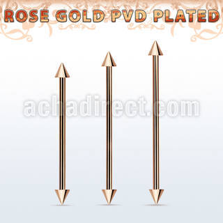 bbittcn4 rose gold steel industrial barbell w 2 4mm cones