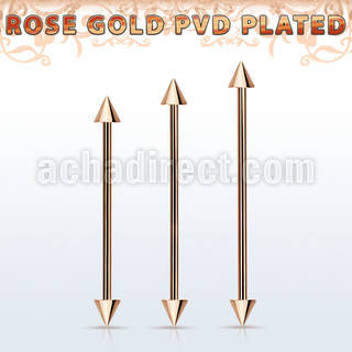 bbittcn rose gold 316l steel industrial barbell, w two 5mm cone