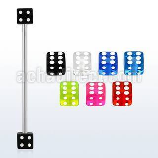 bbivd4 316l steel industrial barbell with 4mm acrylic uv dice
