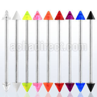 bbivn5 316l steel industrial barbell with a 5mm acrylic uv cone
