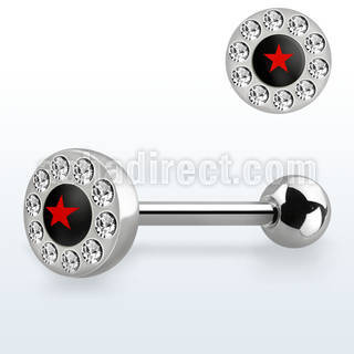 bbloc3 316l steel tongue barbell with crystallic red star logo