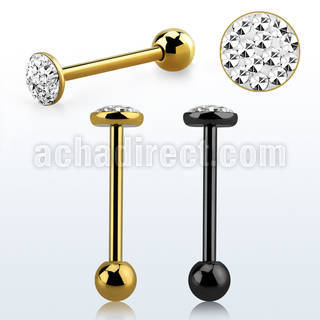 bbmtj9x tongue barbell w 6mm multi crystal top with resin cover
