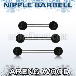 bbnpar5 organic nipple barbell w two 5mm areng wood balls