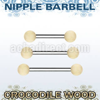 bbnpcr5 organic nipple barbell w two 5mm crocodile wood balls