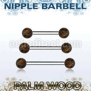 bbnppl5 organic nipple barbell w two 5mm palm wood balls
