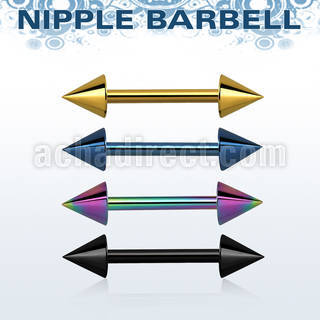 bbnptcn anodized 316l steel nipple barbell w two 4mm cones