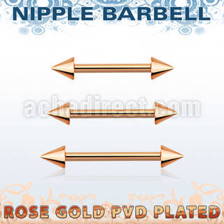 bbnpttcn rose gold steel nipple barbell w 2 4mm cones