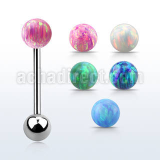 bbop6 316l steel tongue barbell with 6mm synthetic opal ball