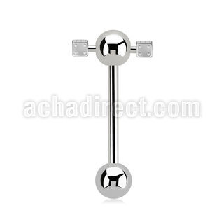 bbspndi steel spinner tongue barbell w two 3mm dices.