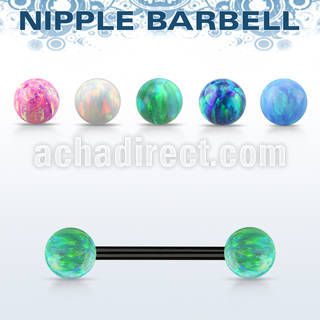 bbt2om anodized steel nipple barbell w 5mm synthetic opal balls
