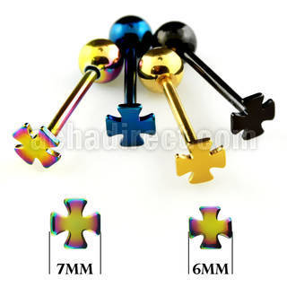 bbtcr anodized 316l steel tongue barbell w cross top ball