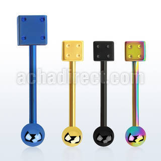 bbtdi anodized 316l steel tongue barbell w dice steel ball