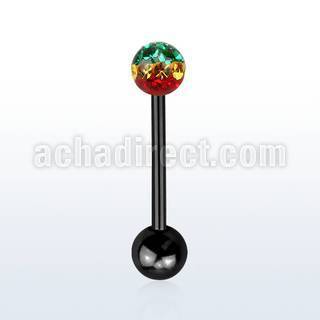 bbtfr5r anodized 316l steel tongue barbell w rasta color crystal