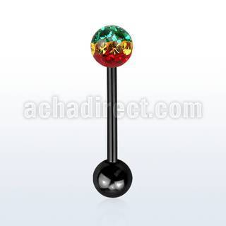 bbtfr6r anodized 316l tongue barbell w rasta colors ferido ball