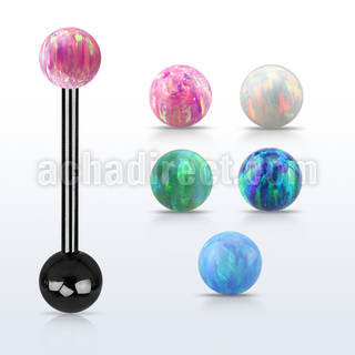 bbtop5 anodized 316l tongue barbell w a 5mm synthetic opal ball