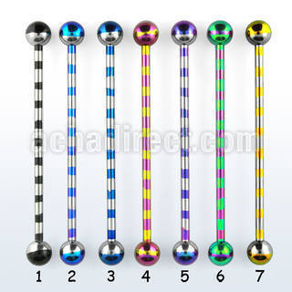 bbtrb zebra striped pvd 316l steel industrial barbell w balls