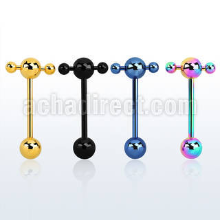 bbtspn anodized 316l steel tongue barbell w spinner bar w balls