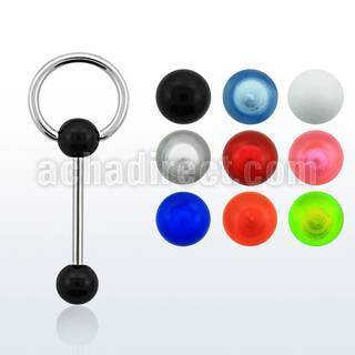 bbuvsl 316l steel tongue barbell w uv dice top w slave ring