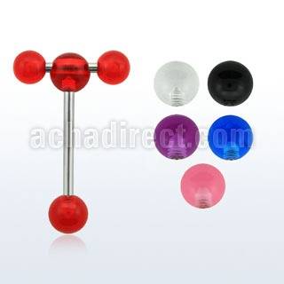 bbuvspn 316l steel tongue barbell w acrylic uv ball spinner