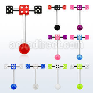 bbvdspn2 316l steel tongue barbell w acrylic uv ball 4mm dice