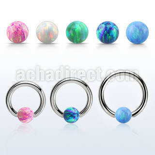 bcr10o5 316l steel ball closure ring 10g 5mm synthetic opal ball