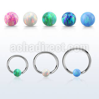 bcr18o4 316l steel ball closure ring 18g 4mm synthetic opal ball