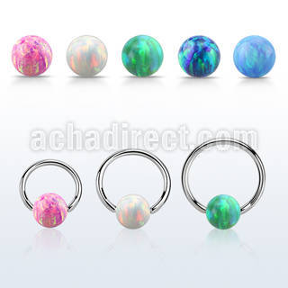 bcr18o6 316l steel ball closure ring 18g 6mm synthetic opal ball
