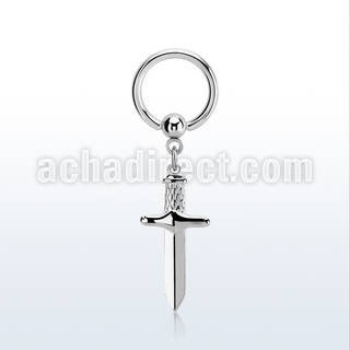 bcrg768 316l steel ball closure ring, 14g w a dangling dagger