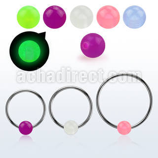 bcrgl6l xxl 316l steel bcr, 14g w 6mm glow in the dark ball