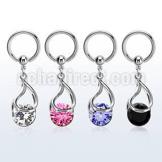 bcrgz416 316l steel ball closure ring 1.6mm dangling snap fit cz 